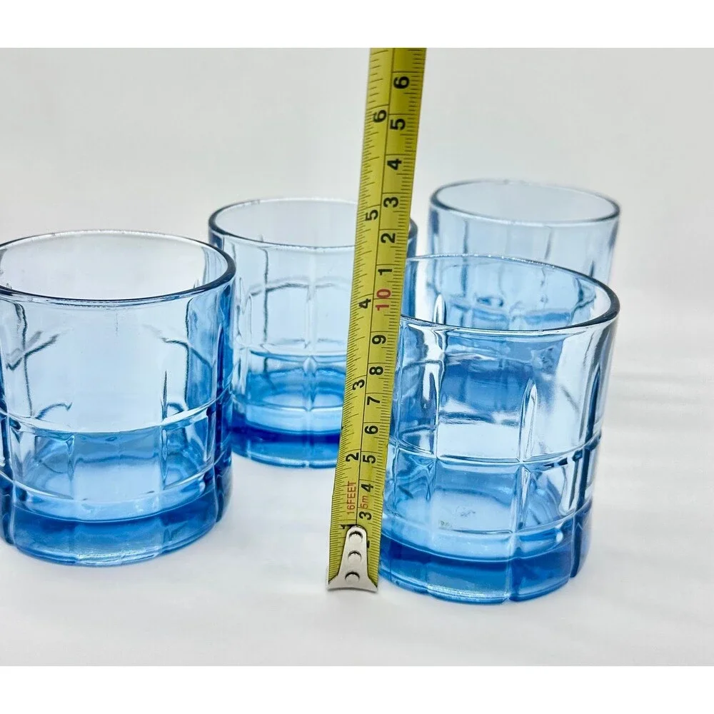 Set of 4 Anchor Hocking Blue Tartan old fashioned glasses